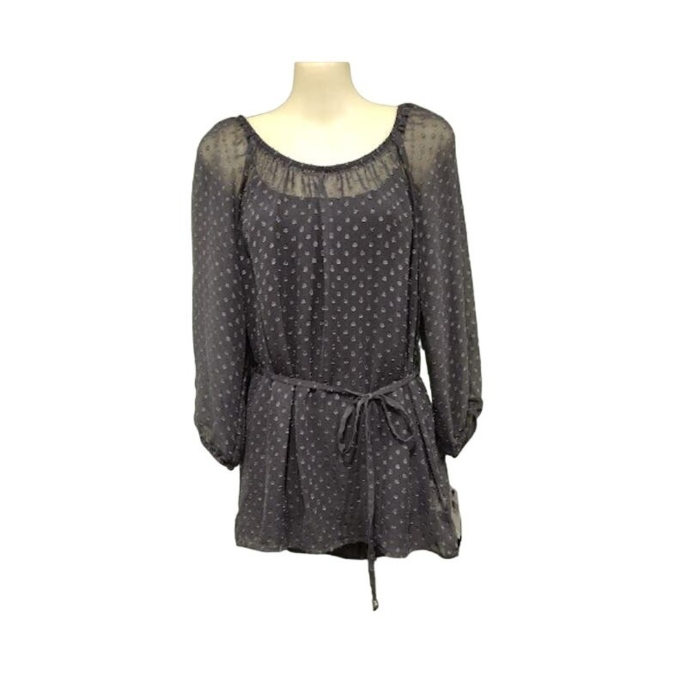 AB Studio Sheer 3/4 Sleeve Tunic With Belt, Gray, Sz S